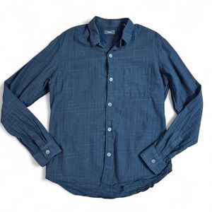 Theory Men's button‎ down long sleeve shirt black w/light grid pattern size med